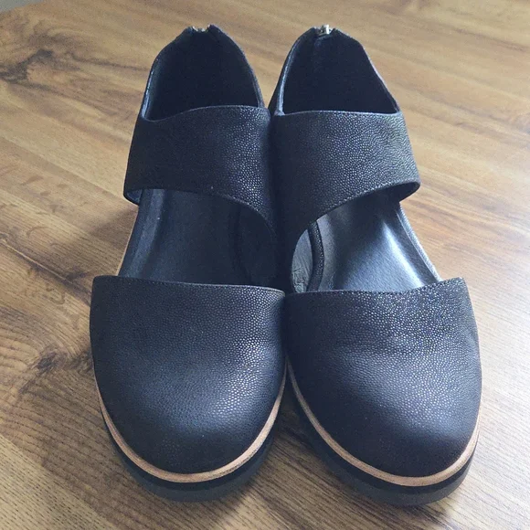 Eileen Fisher Black Match Cutout Demi Wedge Oxford Suede Leather Women's 11 - Picture 4 of 10